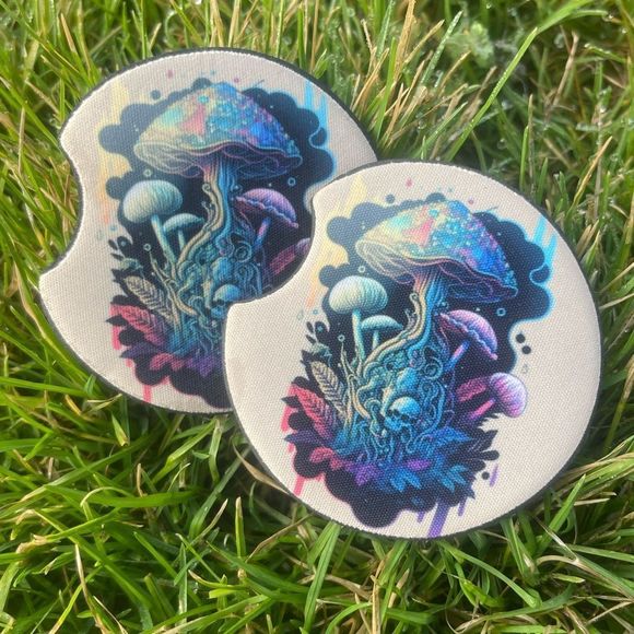 Trippy Mushroom 🍄 Car Coaster Set | Mushroom Decor | Mushroom Art - Picture 3 of 12